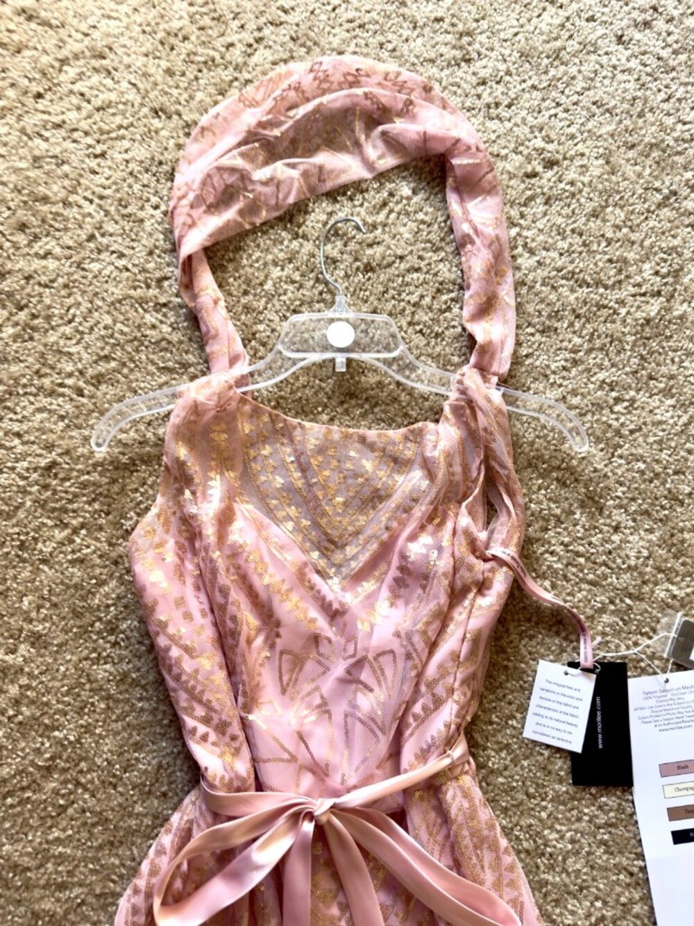 NWT Morilee Angelina Faccenda #20481 Blush Gold Sequin Mesh Formal Dress Size 14 - Picture 3 of 10
